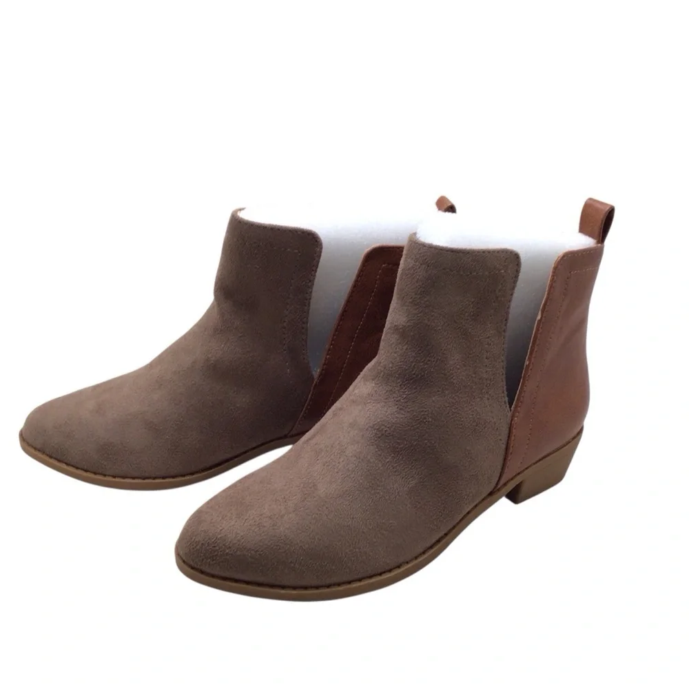 Corkys Girls Shield Bootie Cognac/Beige Faux Leather 1” Heel NIB